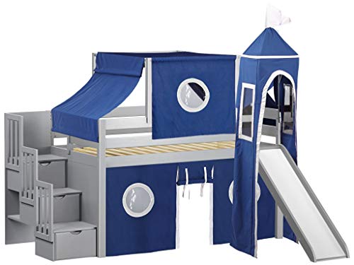 Jackpot! Blue & White Tent And Tower, Loft Bed, Twin, Gray #TOP1