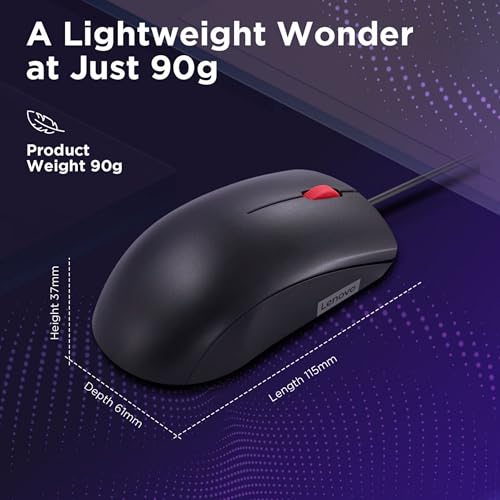 Lenovo 120 Wired Plug & Play USB Mouse, High Resolution 1600 DPI Optical Sensor, 3-Button Design with clickable Scroll Wheel, Ambidextrous,... - Image 6