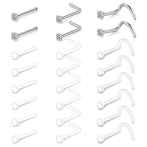 Mayhoop 18G 24 STK Bioflex Nasenring Nasenpiercing Retainer Klar Nasenstecker PTFE Flexibler Kunststoff Nasen Retainers Cover