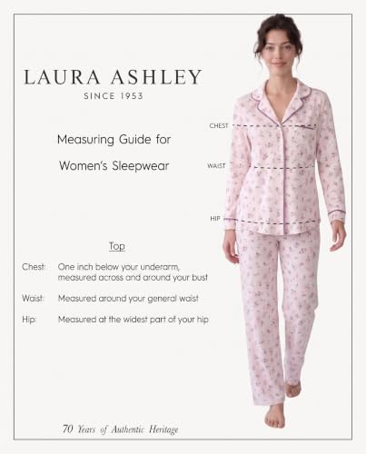 Image of Laura Ashley Women's Plush Knit Pajamas 2 Piece Ultra Soft Brushed Long Sleeve Button Down Top and Pants Sleepwear Set