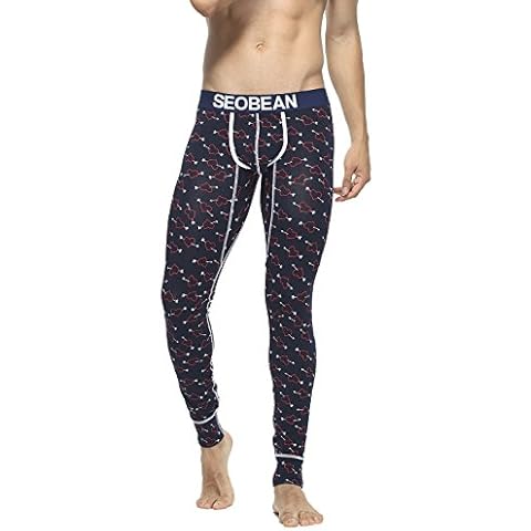 SEOBEAN Mens Low-Rise Underwear Pants Long John Cotton, 2887 Navy, Medium Cover