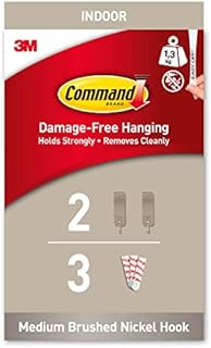 Command Decorative Hook, Brushed Nickel, Indoor use - 2 Metal Medium Hooks and 3 Adhesive Strips - Hang Jackets, Purses, Handbags, Backpacks, Hats, Scarves, Dog leads - Organise Damage Free