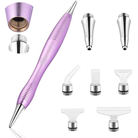 Benote Metal Diamond Art Painting Pen Screw in Tip, Ergonomic Diamond Drill Pen Tools 5D Diamond Art with Multi Interchangeable Tip for Arthristic Hand Cramp - Purple Cover