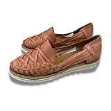 Mexico en la Piel Women's Handmade Leather Huarache Sandals – Genuine Leather, Closed Toe, Water-Resistant, Casual Slip-On Flats with Interlaced Straps – Tan Color - Size 10US