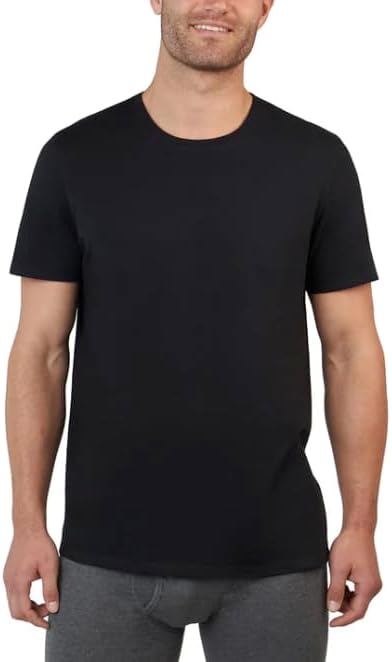 KIRKLAND Signature Men's Crew Neck Lightweight Tagless Tee Shirt - 6-Pack (US, Alpha, Large, Regular, Regular, Black)