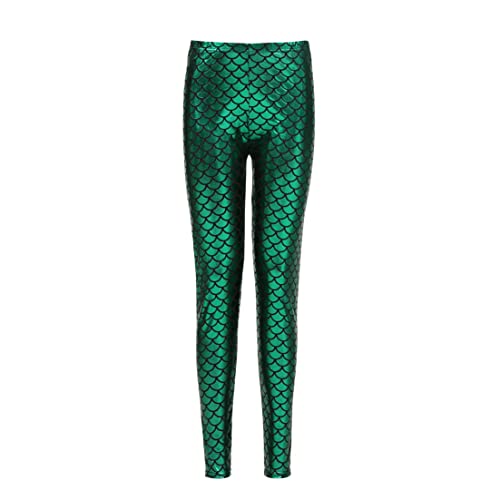 Mallas Brillantes de Sirena para Mujer, Leggins Metalizados de Polipiel para Mujer, Disfraces para Sirena para Carnaval Halloween y Fiestas de Cumpleaños (S/M, Verde)
