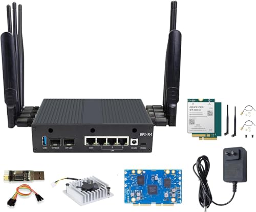 Banana Pi BPI-R4 WiFi 7 Router Board OpenWRT – DDR4 4GB/8GB RAM-MediaTek MT7988A (Filogic 880) SoC, 4G/5G Wireless Router 2X 10GbE SFP 4X GbE for NAS Smart Home Gateway (EM05 4G Kit, DDR4 4GB)