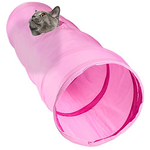 Pink Krinkle Collapsible Cat Tunnel with Peek Hole and Storage Bag by Weebo Pets (36