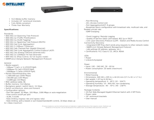 24 Port Web Managed Gigabit Ethernet Switch With 2 Sfp Ports –With 19" Rackmount Brackets, Snmp Management And Remote Monitoring, 803.Af/At Compliant, Metal Housing. Fanless–3 Yr Mfg Warranty-560917 #TOP4