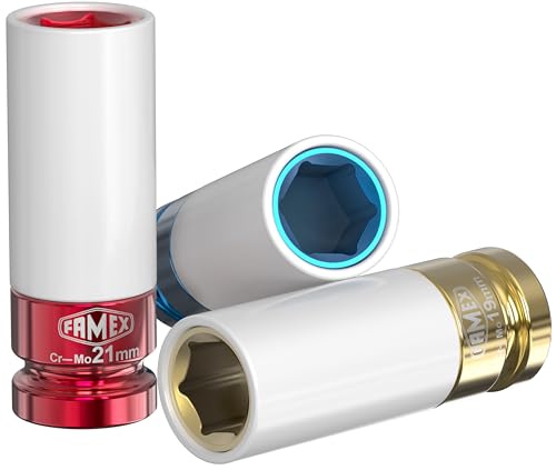 FAMEX 10886-3N-KS Drehmomentschlüssel 1/2 (12,5mm) | 30-210 Nm mit Kalibrierschein - Sparset mit Schoneinsätze für Radschrauben | für Auto PKW Van