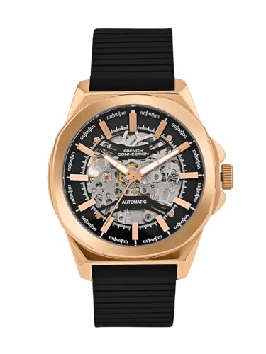 Image of French Connection See Through Black Round Dial | Black Silicone Strap Automatic Watch for Mens FCA23RBL