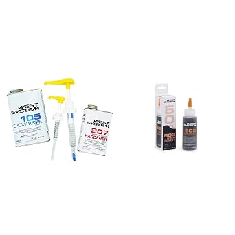 WEST SYSTEM 105A Epoxy Resin 32 fl oz Bundle with 207SA Special Clear Epoxy Hardener 10.6 fl oz and 300 Mini Pumps Epoxy Metering 3-Pack Pump Set 3 Items & 502-8 Black Pigment 4 Ounces