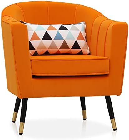 MoNiBloom Accent Reading Chair Living Room Single Sofa Chair with Gold Metal Legs, Dining Room Bedroom Arm Chair for Adult, Wide Armrest Durable Upholstered Comfy Barrel Chair Club Chair, Warm Orange