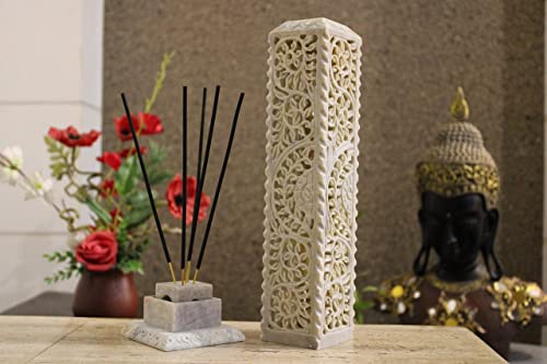 Carry Me Handmade Marble Soapstone Incense Stick Burner | Candle Stick Holder | Tea Light Burner - Perfect Floral Carving For Gifting. Decorative Home And Kitchen Decor (3 X 3 X 11 Inches) #TOP5