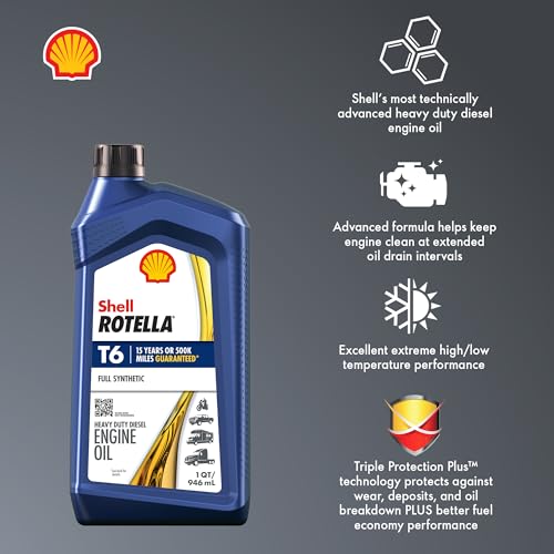 Image of Shell Rotella T6 Full Synthetic 5W-40 Diesel Engine Oil, 1 Quart (6 Pack)