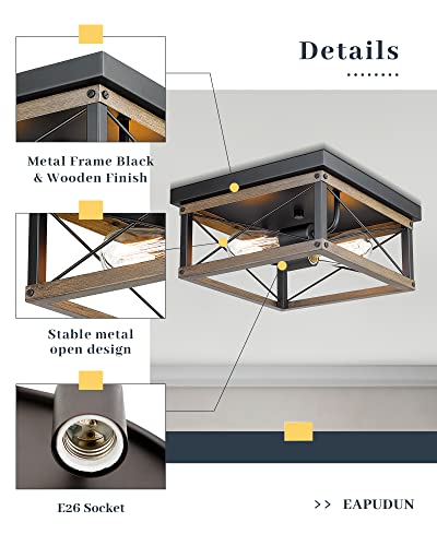 Eapudun Flush Mount Light Fixture, 12 Inch 2-Light Farmhouse Ceiling Light In Metal Black And Wood Finish For Living Room Kitchen Dining Room Foyer, Fma1384-Fbdt #TOP5