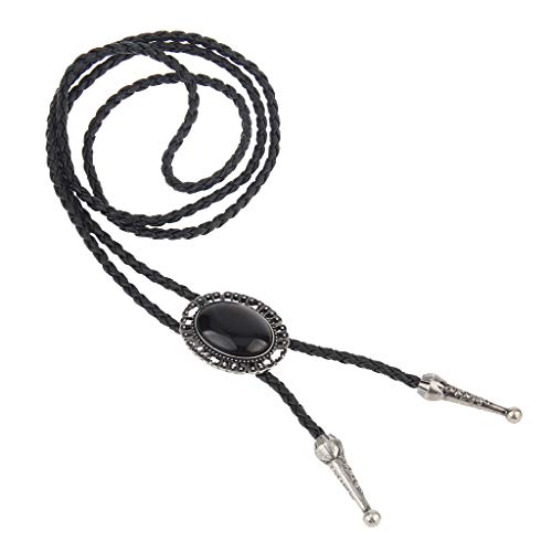 Image of Western Black Bolo Tie for Men and Women,Native American Leather Bolo Tie String