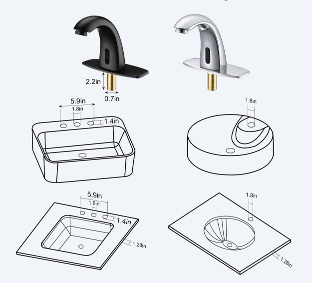 Image of Touchless Bathroom Sink Faucets, Automatic Motion Sensor Sink Faucet with Hole Cover Deck Plate, Commercial Sink Faucet for Bathroom (Black)