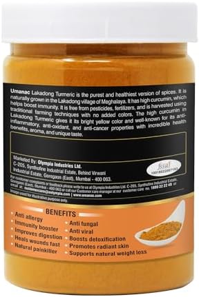 Umanac Lakadong Turmeric Powder- 250Gm | Lakadong Haldi Powder | Fresh Turmeric from Meghalaya | High Curcumin Value | 100% Pure & Natural | Unprocessed | Rich Earthy Aroma | Pack of 2