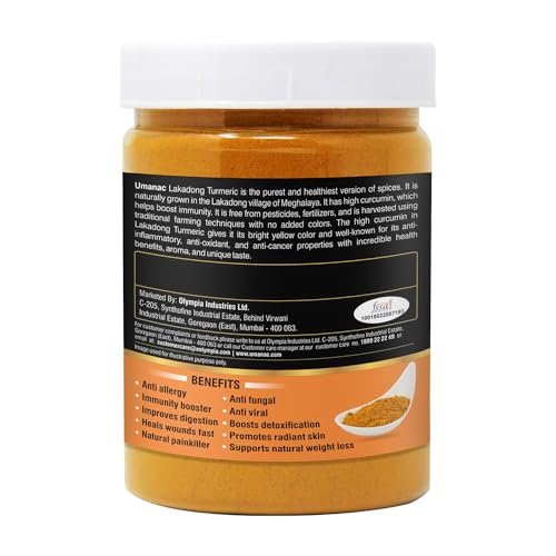Umanac Lakadong Turmeric Powder- 250Gm | Lakadong Haldi Powder | Fresh Turmeric from Meghalaya | High Curcumin Value | 100% Pure & Natural | Unprocessed | Rich Earthy Aroma | Pack of 2