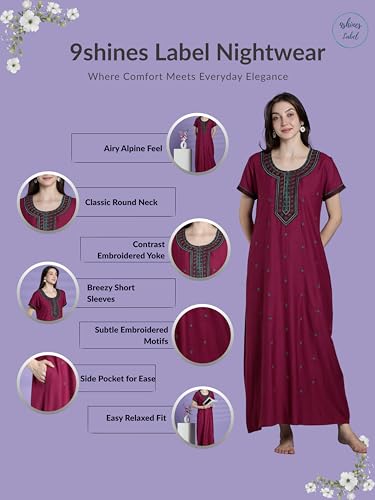 Image of 9shines Label Stylish Alpine Nighty Maxi for Women | Full Length Trendy Nightgown | Premium Nightdress | Nightwear | Heavy Embroidery Nighty with Pockets(2891)