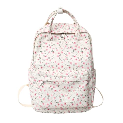 Cute Backpack Coquette Aesthetic Floral Print Lightweight Daypack Vintage Tote for Women (Blush Wildflower)