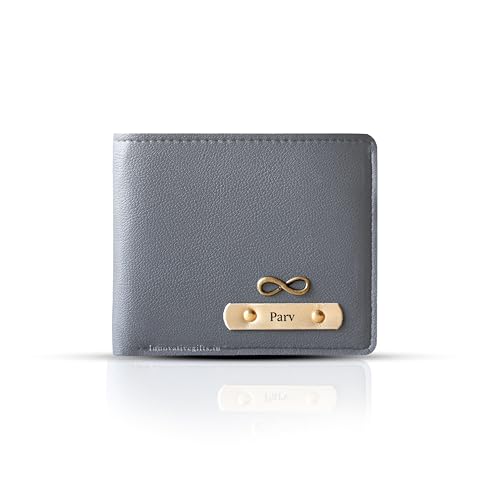 Image of Innovative Gifts Men's Personalized Wallet I Stylish Vegan Leather Slim Purse with Name & Charm I Customized Unique Gift for Birthday Anniversary Men Boy Love Husband Employees Clients (Grey)