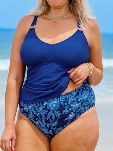 CUPSHE Women's Plus Size Tankini Sets V Neck Two Piece Swimsuits Adjustable Self Tie Strappy Mid Rise4