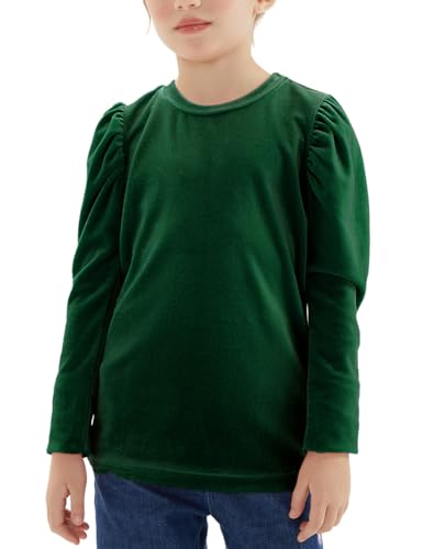 Image of Noomelfish Girls Velvet Puff Long Sleeve Shirt Casual Solid Pleated Blouse Tops (5-12 Years)