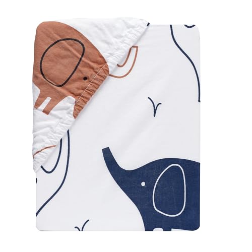 Image of Lambs & Ivy Playful Elephant 100% Cotton White /Blue Baby Fitted Crib Sheet