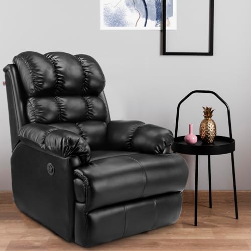 Image of Little NAP Single Amet Soft Leatherette Motorized Recliner | Padded Seater Aram Sofa | Relaxing Chair for Home Office Movie Theater Room | Black