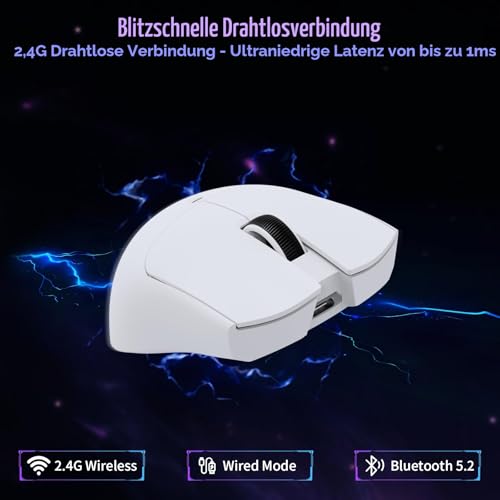 ATTACK SHARK X11SE Kabellose Gaming-Maus, 63g Superleicht, mit PixArt PAW3311-Sensor, 22000 DPI, Tri-Mode BT/2,4 GHz/Kabelgebunden, 1000Hz, 300mAh Battery, Dual-Treiber, für PC/Xbox/PS/Mac, Weiß 4