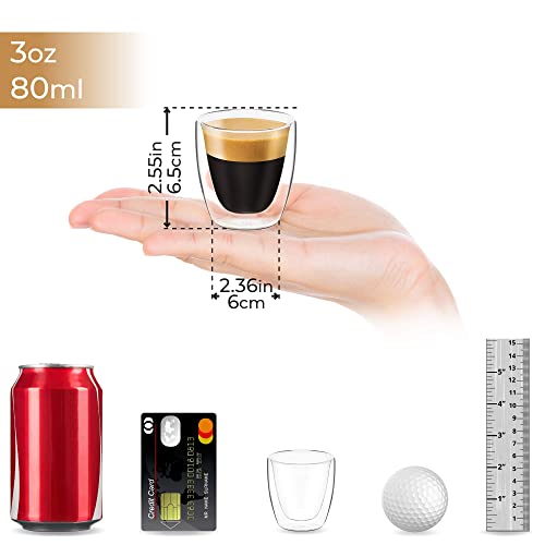 Dlux Espresso Coffee Cups 3Oz, Double Wall, Clear Glass Set Of 4 Glasses, Insulated Borosilicate Glassware Tea Cup #TOP2