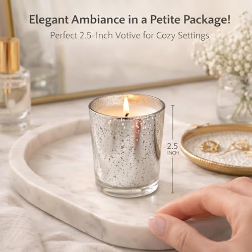 Image of Hosley Set of 24 Silver Mercury Filled Glass Votive Candles. Ideal Gift for Weddings, Bridal Showers, Parties, Home Decor, and Special Events
