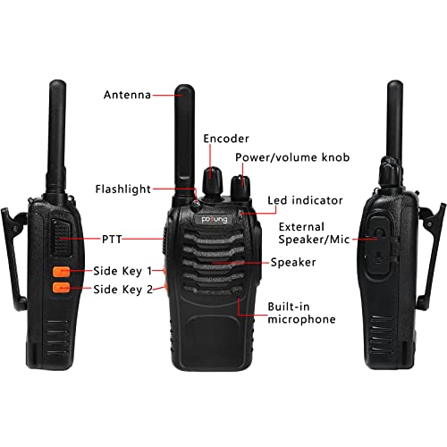 Walkie Talkies for Adults PMR446 Two Way Radio Long Range pofung PT88E License-free 16 Channels Rechargeable Professional Walkie Talkie with Flashlight Earpieces for Hiking Warehouse (Black 4 Pack) - Image 2