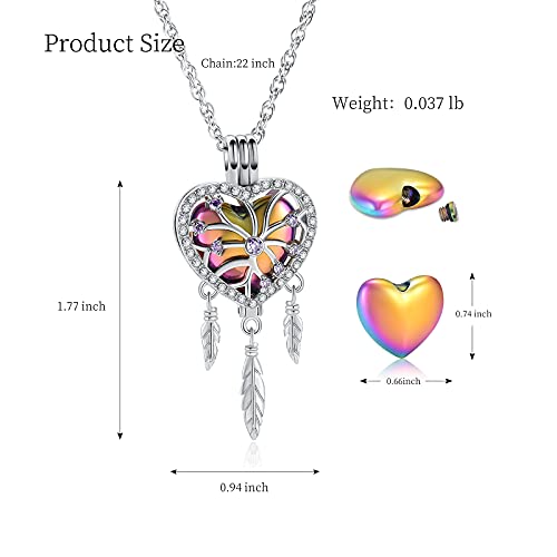 shajwo Dream Catcher Urn Necklace Heart Cremation Jewelry for Ashes for Women Men Angel Wing Flower Memorial Hollow Pendant3