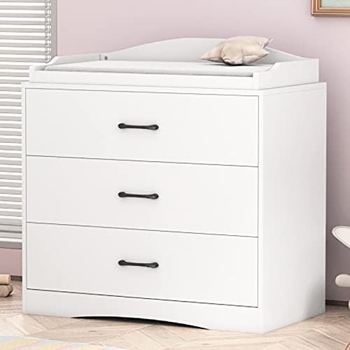 Image of FUFU&GAGA Small Modern Wood Nursery Storage Dresser Chest with Wide Table Top & 3 Drawers, Wide Storage Space Functional Organizer