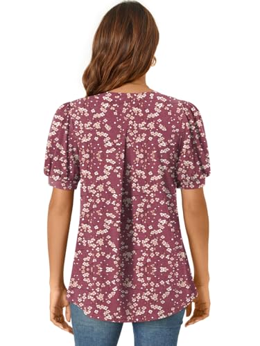 Anyally Womens Summer/Spring Dressy Casual Blouse Puff Short Sleeve Tunic Tops Pleated T-Shirts for Work4