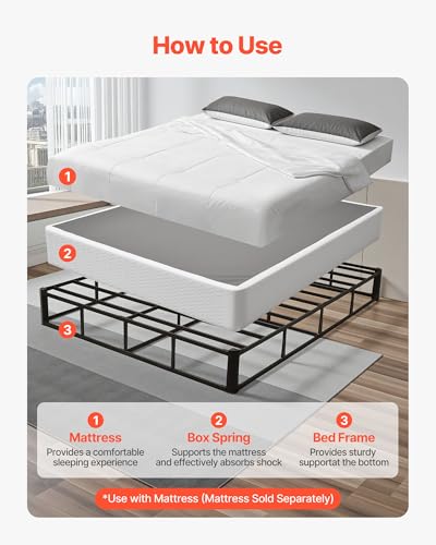 Image of VEVOR Box Spring, Queen Size Bed Frame with Washable Fabric Cloth, Heavy Duty Metal Frame for Queen Bed, 9.1 in Mattress Foundation, 3500 lbs Max Weight Capacity, Easy Assembly, 79.1 x 59.6 x 9.1 in