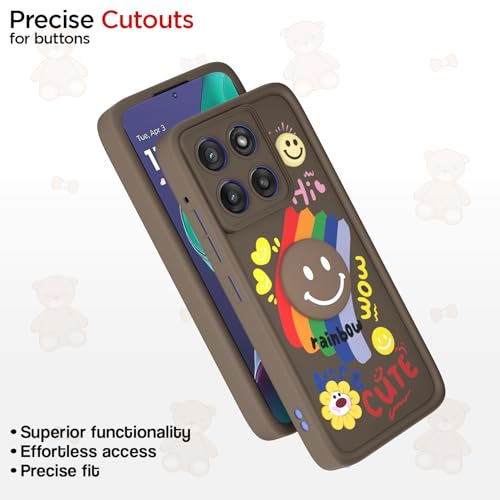 Image of Pikkme Back Cover for Motorola Moto Edge 60 Stylus 5G | Soft Silicone| Cute Rainbow Smile & 3D Cartoon Flower Design | Shockproof Raised Camera Protection Bumper Case (Brown)