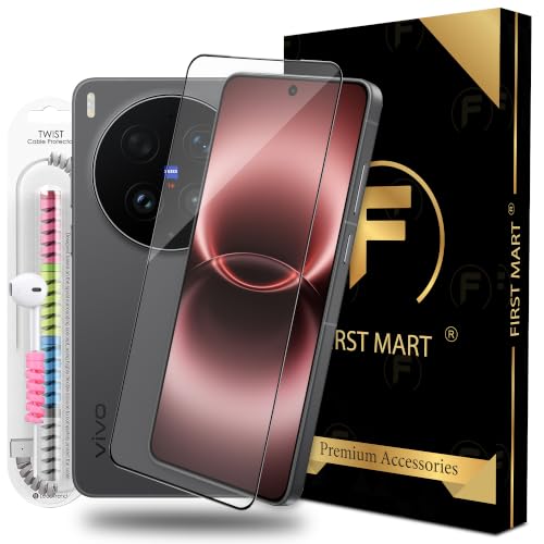 Image of FIRST MART Tempered Glass for Vivo X300 Ultra, 9H 0.3 mm Full-Glue Screen Protector with Cable Protector, 3D Edge-to-Edge, HD Clear, Case-Friendly, Black, Pack of 1