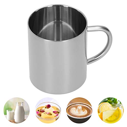 UPQRSG Doppelwandiger Edelstahlbecher, 400 Ml Reise Campingbecher, Metall Kaffeetasse, Teetasse, 304 Edelstahl Doppelschicht Anti Verbrühungs Kaffee, Tee und Wasserbecher mitGriff(Silber)