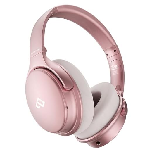 Rose Gold Active Noise Cancelling Headphones with Microphone，INFURTURE Wireless Over Ear Bluetooth Headphones, Deep Bass, Memory Foam Ear Cups, Quick Charge 40H Playtime, for TV, Travel, Home Office