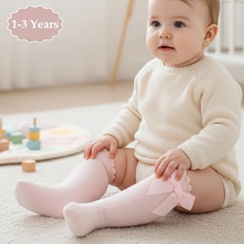 Image of SYGA Baby Long Socks Cotton, Over The Knee, No Tightness, High-Top, Bow Pattern