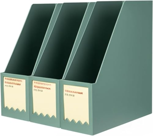 uuClub ファイルスタンド a4 ファイルボックス 仕切り分け 3連 新聞/雑誌/書類収納ボックス マガジンラック プラスチック製 本立て ブックスタンド 卓上 a4書類ケース ドキュメントボックス 組立必要 家庭 学校 オフィス 事務用品 (グリーン