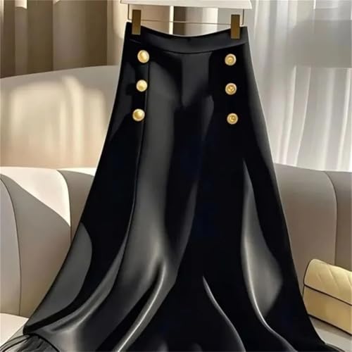 Women Satin Patchwork Skirt Double Breasted A-Line Party Skirts4