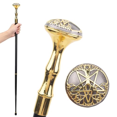 Bastón de Paseo de Lujo con Pomo de Estrella de Cinco Puntas en Oro Vintage, Estilo Caballero