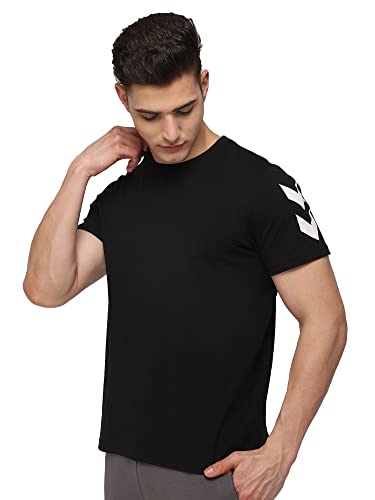 Image of hummel Legacy Round Neck Cotton Rich Half Sleeve Solid Regular fit Cottonpoly T-Shirt for Men Comfortable Soft Breathable Fabric Stretchable for Everyday Use Ideal for Casualwear