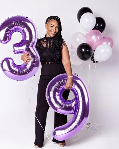Image of Number Balloons 30 Balloon 40 inch Purple for 30 Birthday Party Decorations | Saturated Color, Large 40 in, With Straw & Hanging Hole, For Back-to-School Season, Wedding, Christmas, New Year, Anniversary