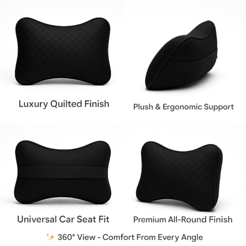 Image of Velvet Soft car Neck Pillow for Travel, Travel Micro Fiber Rest Pillow /Cushion Set of Pillows Compatible with All Cars - Pack of 2 Pieces (Black)